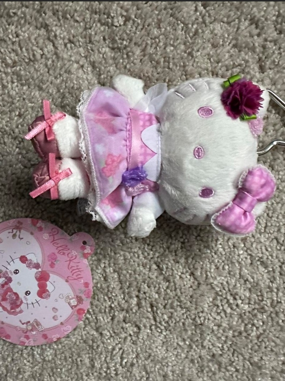 Hello Kitty Plush Keychain in White and Pink with Floral Bow